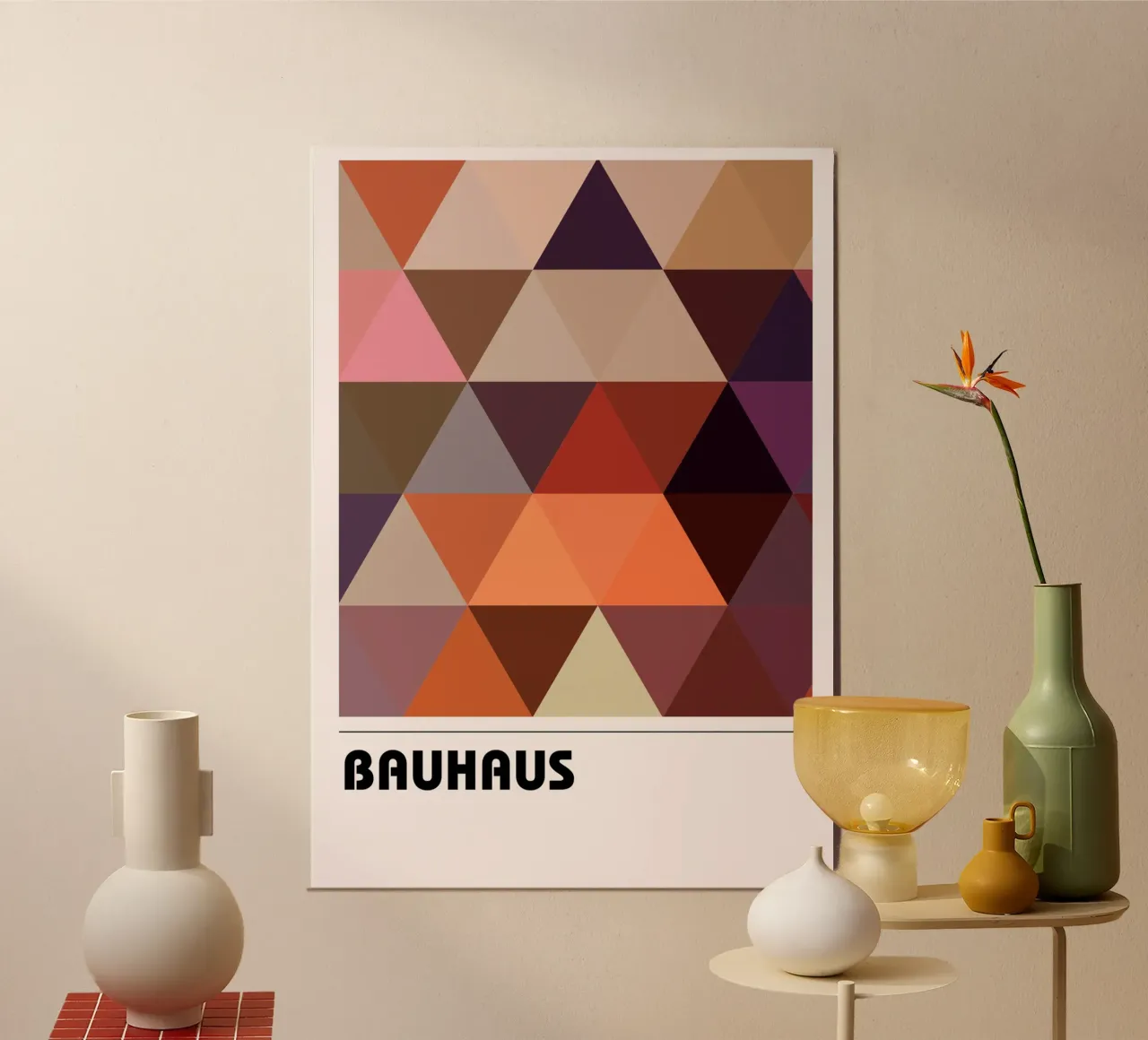 Griglia a triangolo Bauhaus - Stampa geometrica astratta d'arte moderna poster con telaio in legno da NorwesClub