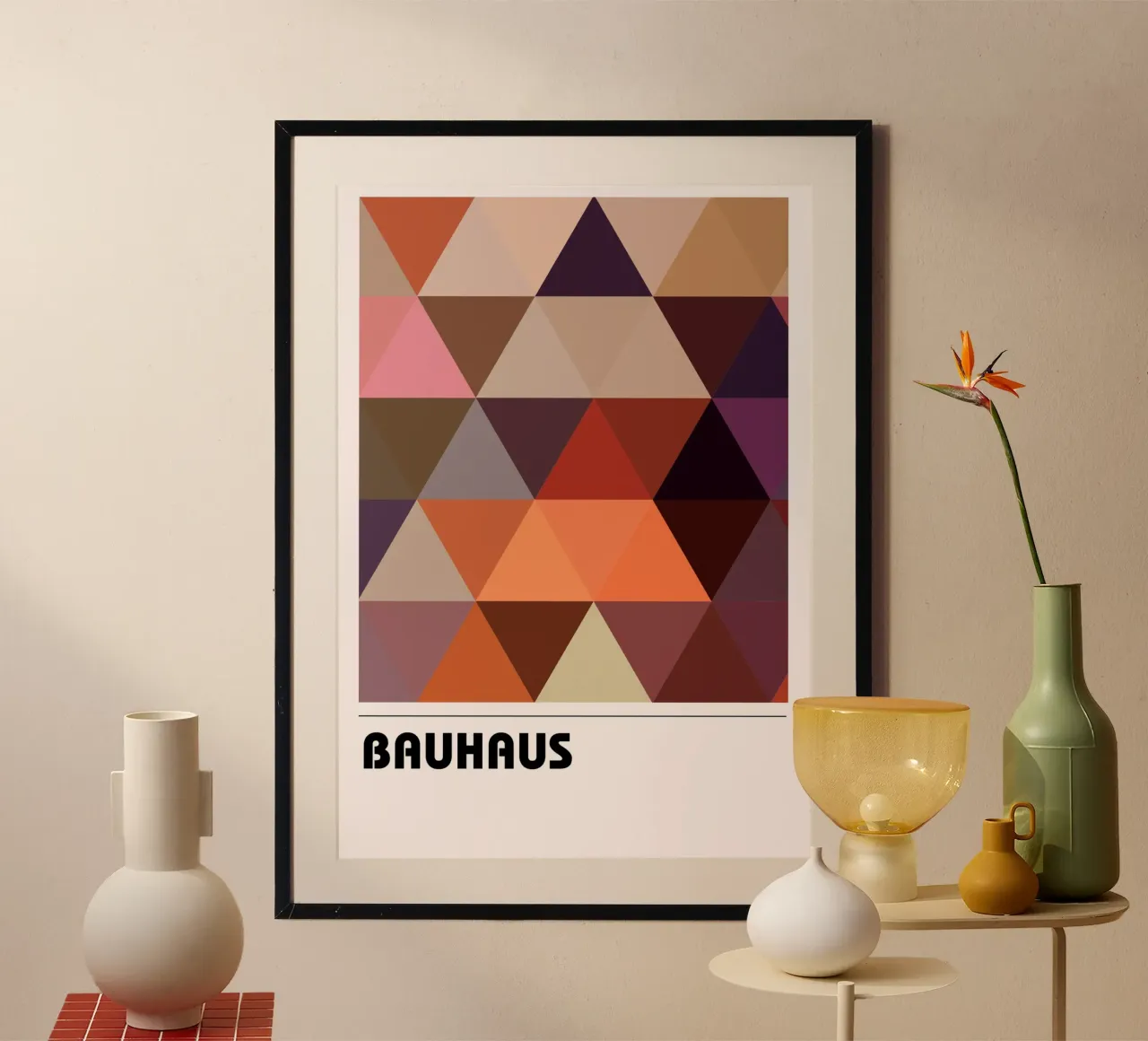 Griglia a triangolo Bauhaus - Stampa geometrica astratta d'arte moderna poster con telaio in legno da NorwesClub