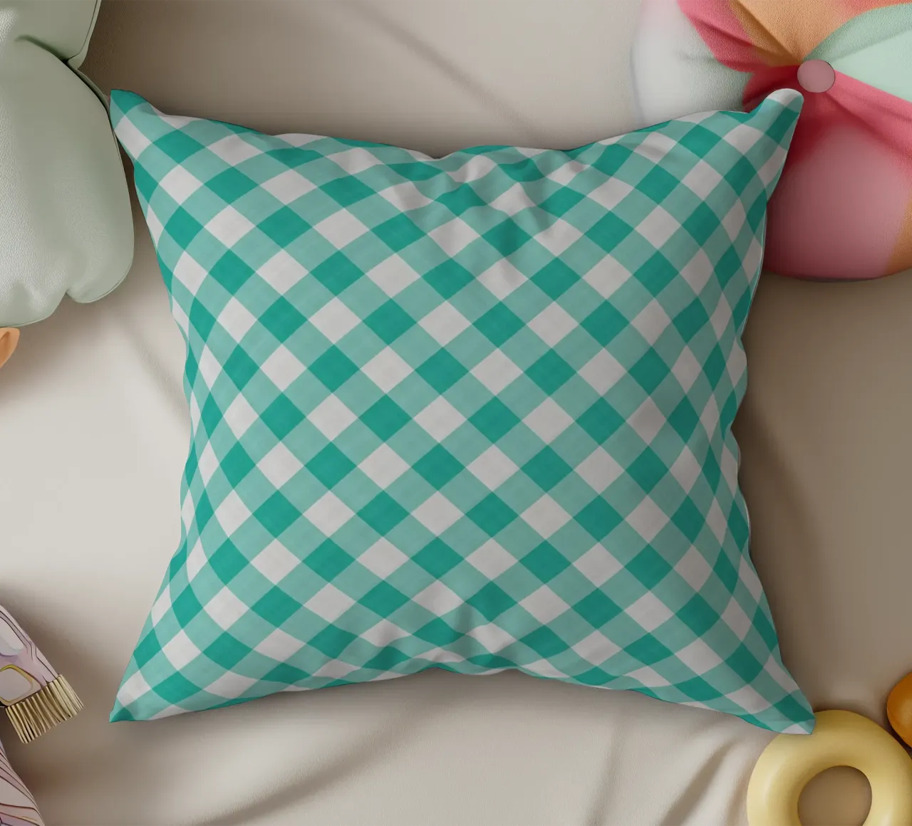 Gingham in acqua cuscino da Happy Littles