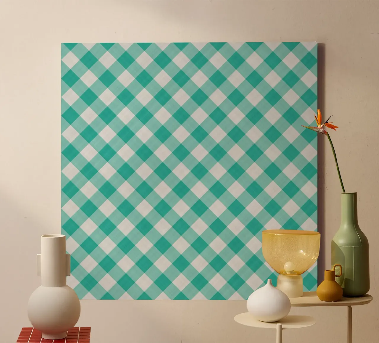 Gingham in acqua tela con Cornice a cassetta da Happy Littles