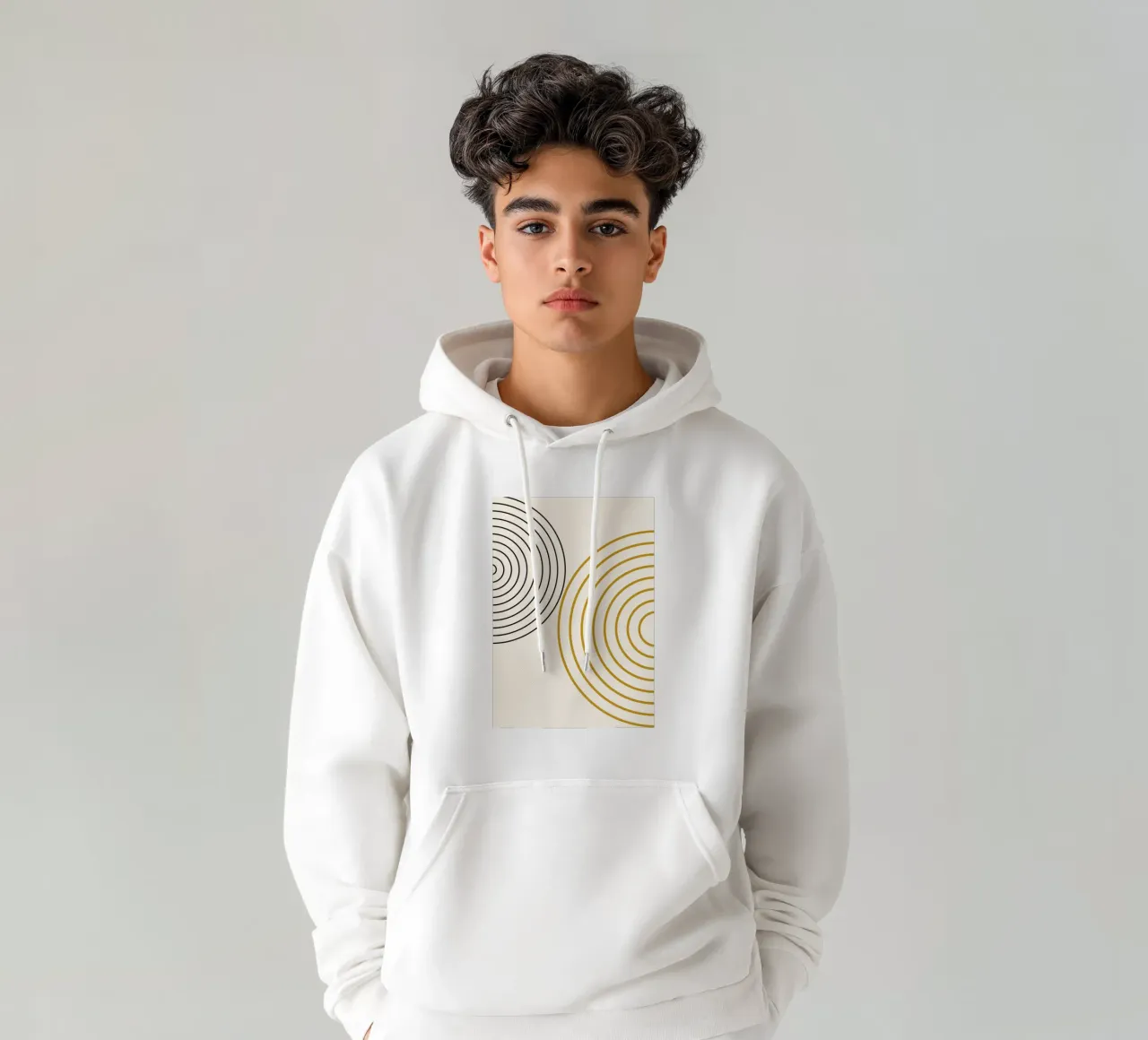 Concentric Circles Abstract - Modern Minimalist Gold & Black hoodie by NorwesClub