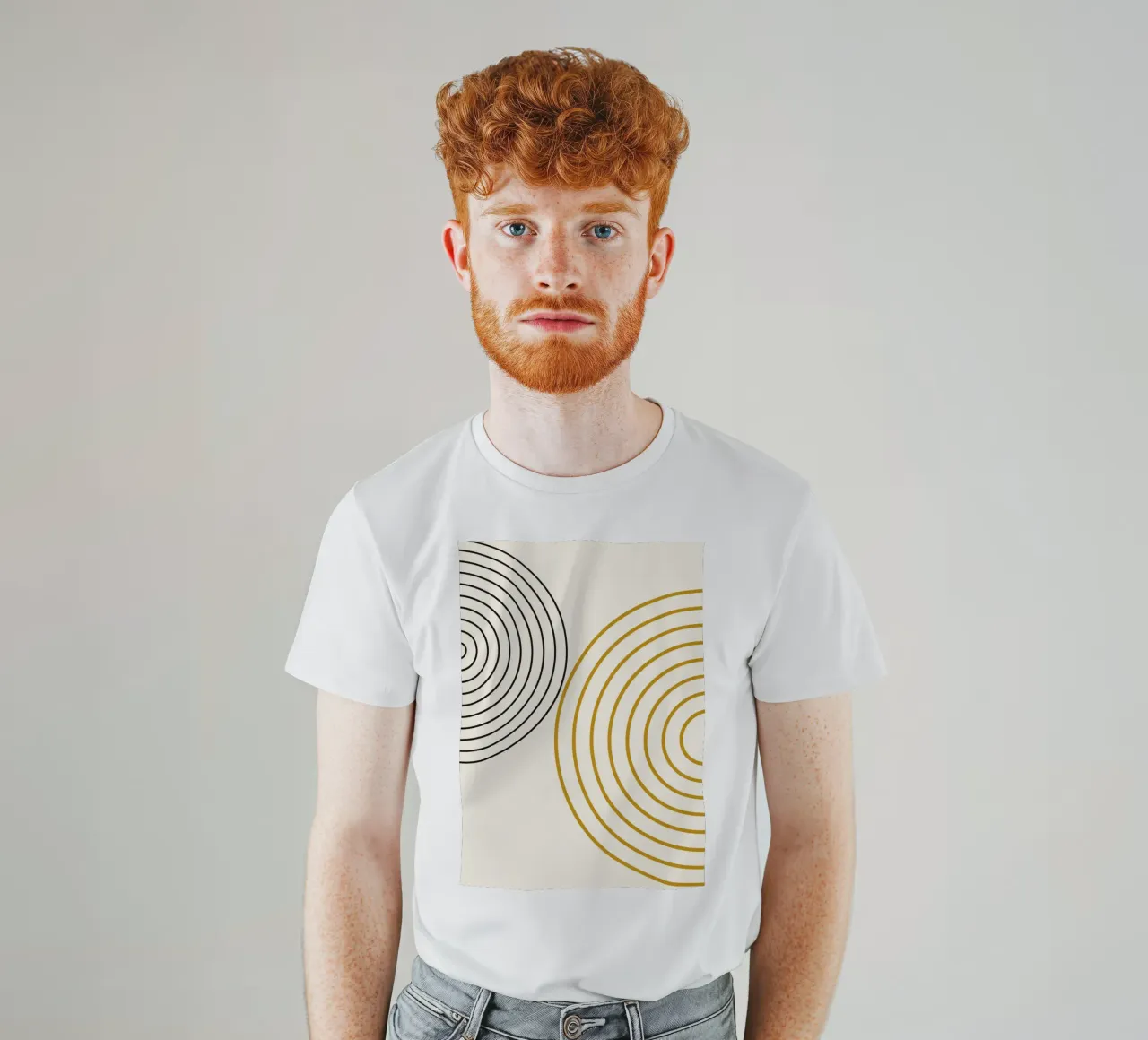 Concentric Circles Abstract - Modern Minimalist Gold & Black t-shirt by NorwesClub