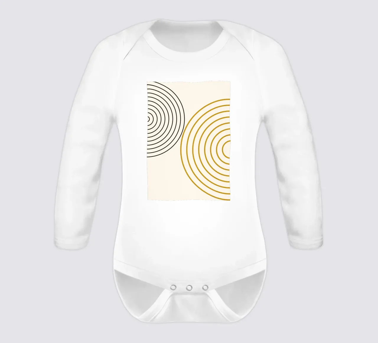 Concentric Circles Abstract - Modern Minimalist Gold & Black long-sleeve baby romper by NorwesClub