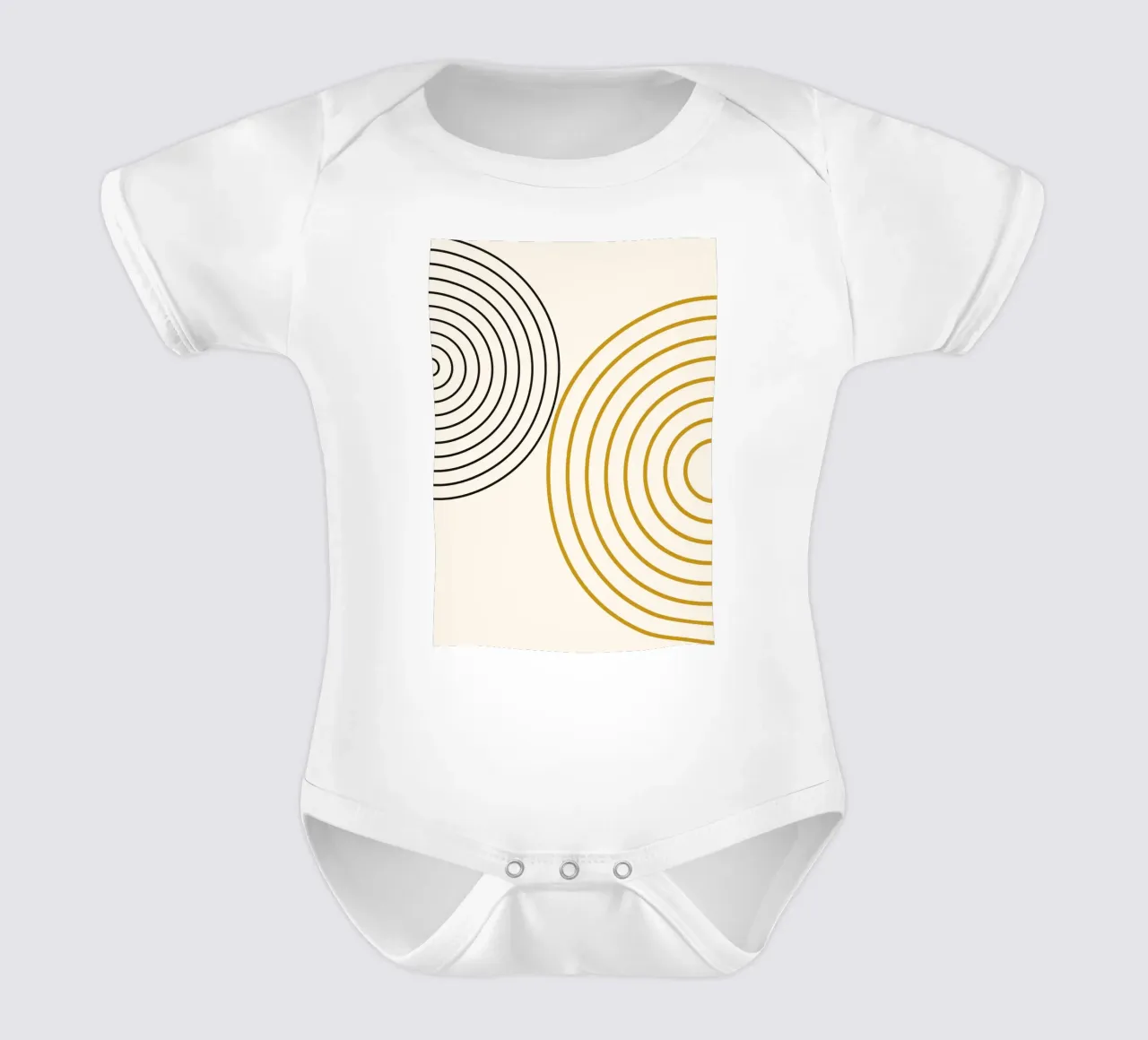 Concentric Circles Abstract - Modern Minimalist Gold & Black short-sleeve baby romper by NorwesClub