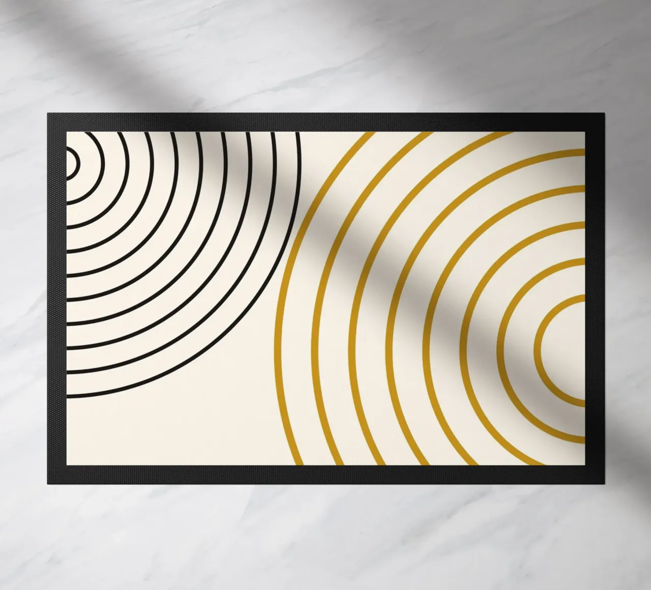 Concentric Circles Abstract - Modern Minimalist Gold & Black doormat by NorwesClub
