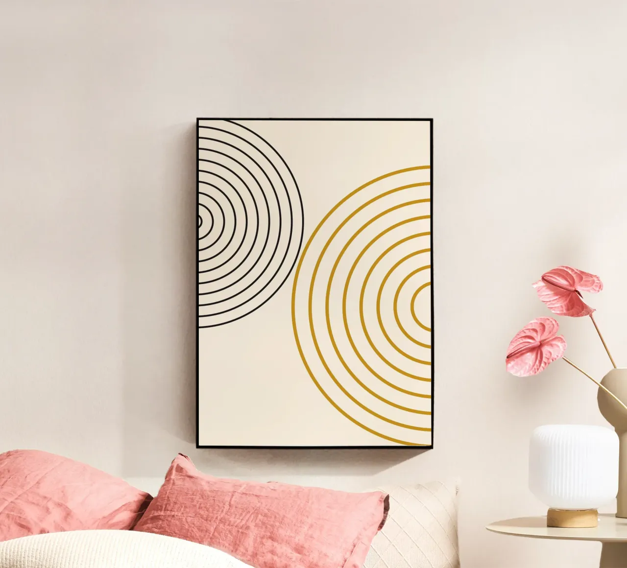 Concentric Circles Abstract - Modern Minimalist Gold & Black acrylic glass by NorwesClub