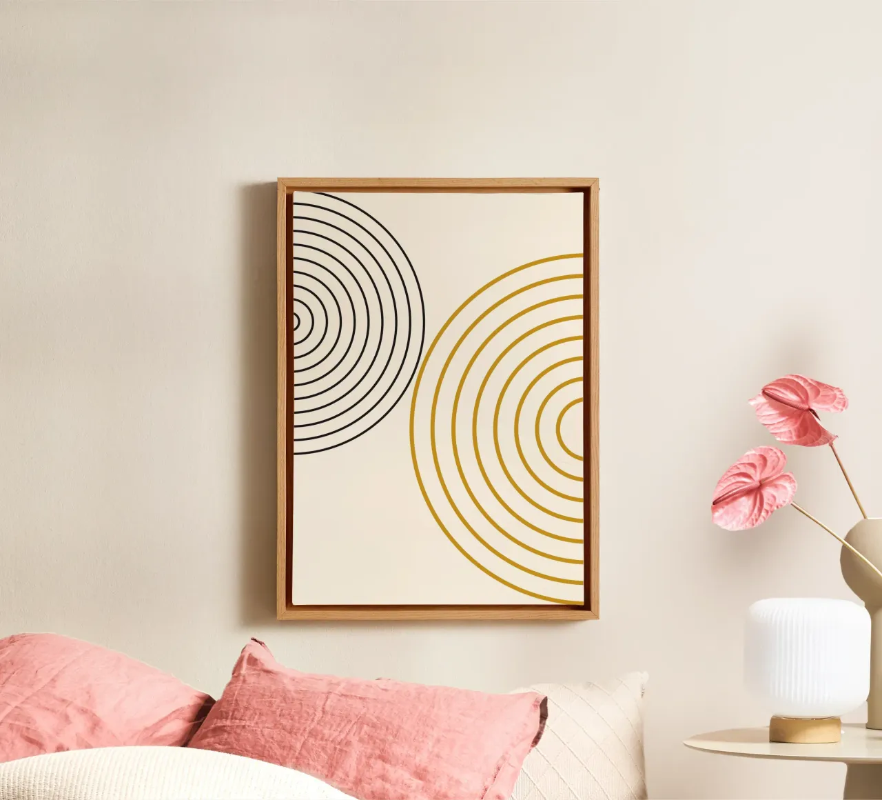 Concentric Circles Abstract - Modern Minimalist Gold & Black canvas by NorwesClub