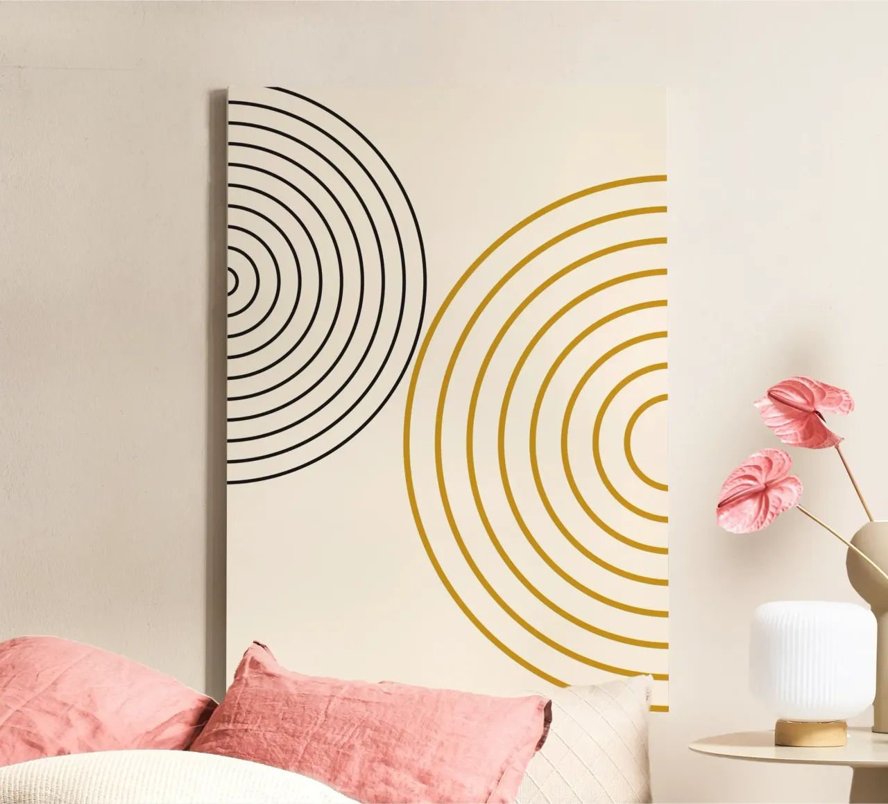 Concentric Circles Abstract - Modern Minimalist Gold & Black canvas by NorwesClub