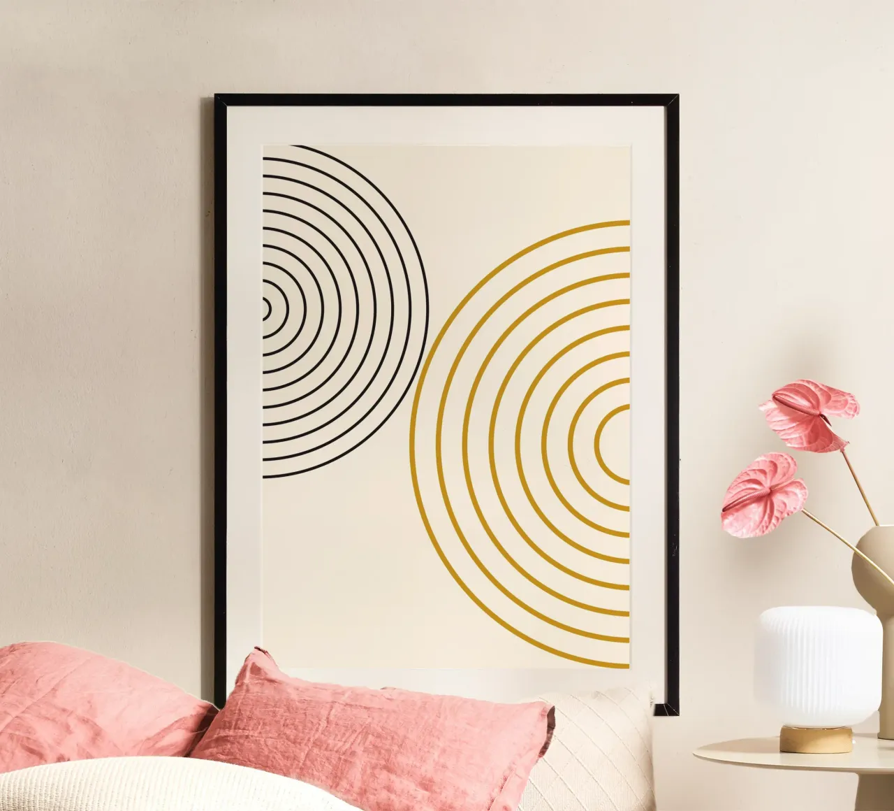 Concentric Circles Abstract - Modern Minimalist Gold & Black hahnemühle by NorwesClub