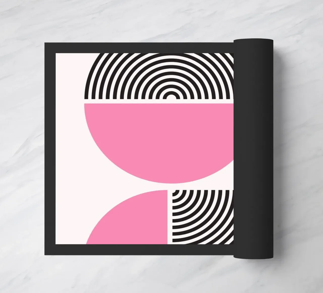 Pink & Black Geometric Harmony - Modern Abstract Art Print doormat by NorwesClub