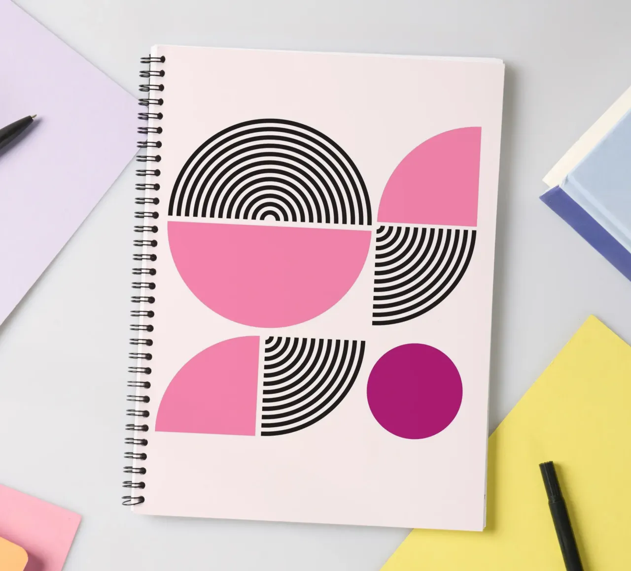 Pink & Black Geometric Harmony - Modern Abstract Art Print spiral notebook by NorwesClub