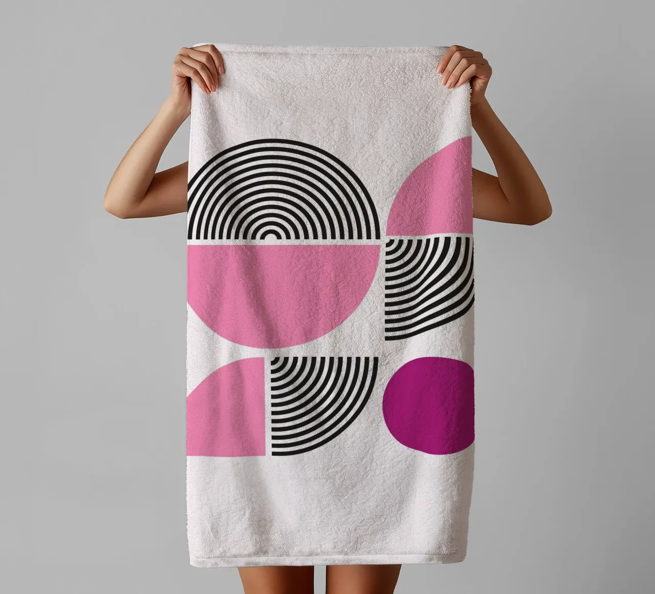 Pink & Black Geometric Harmony - Modern Abstract Art Print towel by NorwesClub