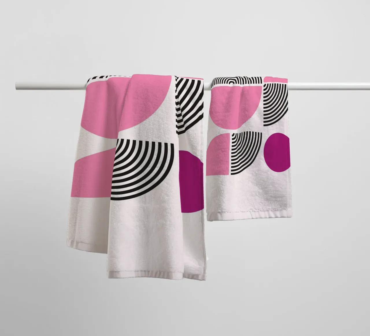 Pink & Black Geometric Harmony - Modern Abstract Art Print towel by NorwesClub