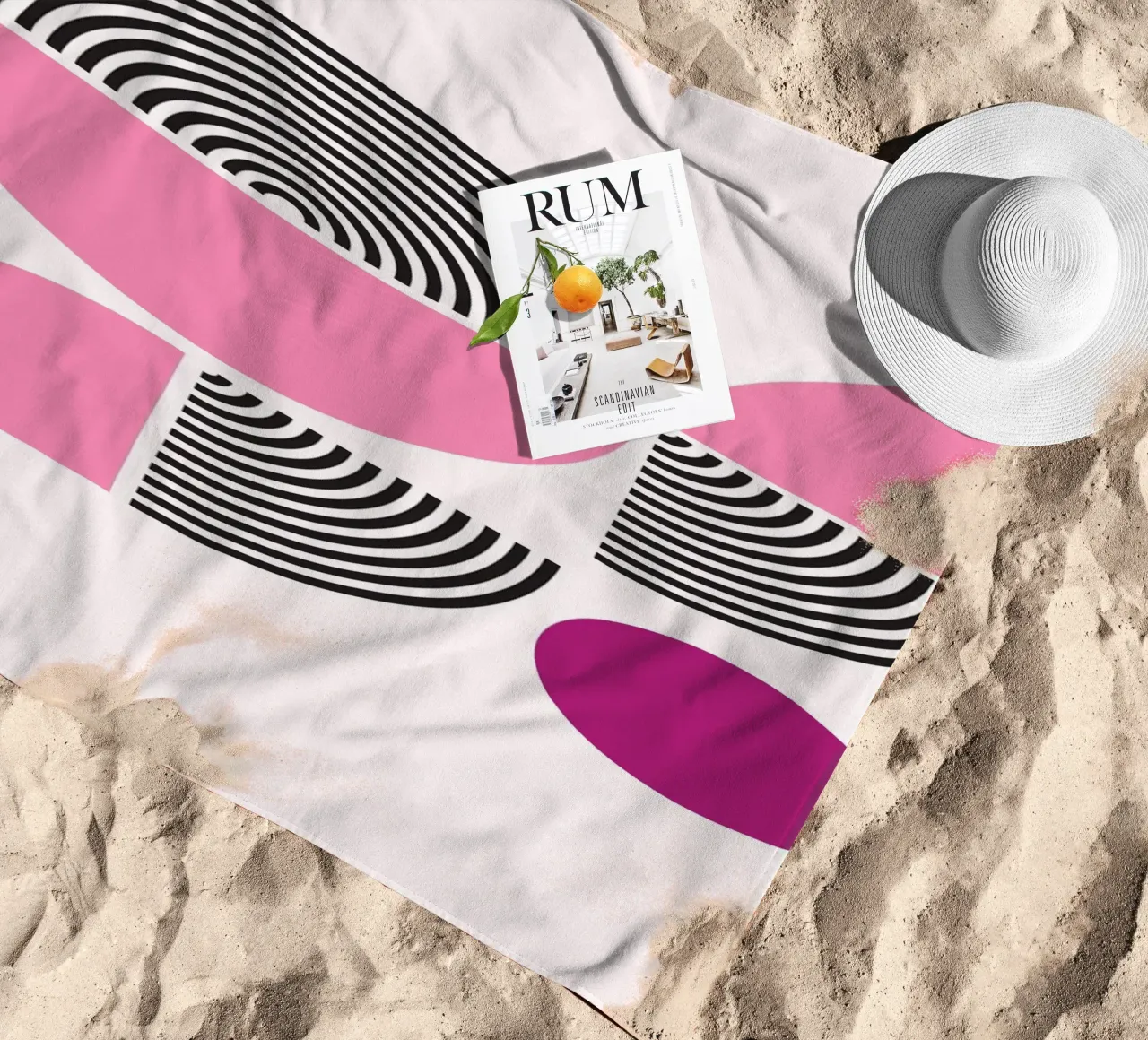 Rosa & Schwarz Geometrische Harmonie - Moderner abstrakter Kunstdruck Strandtuch von NorwesClub