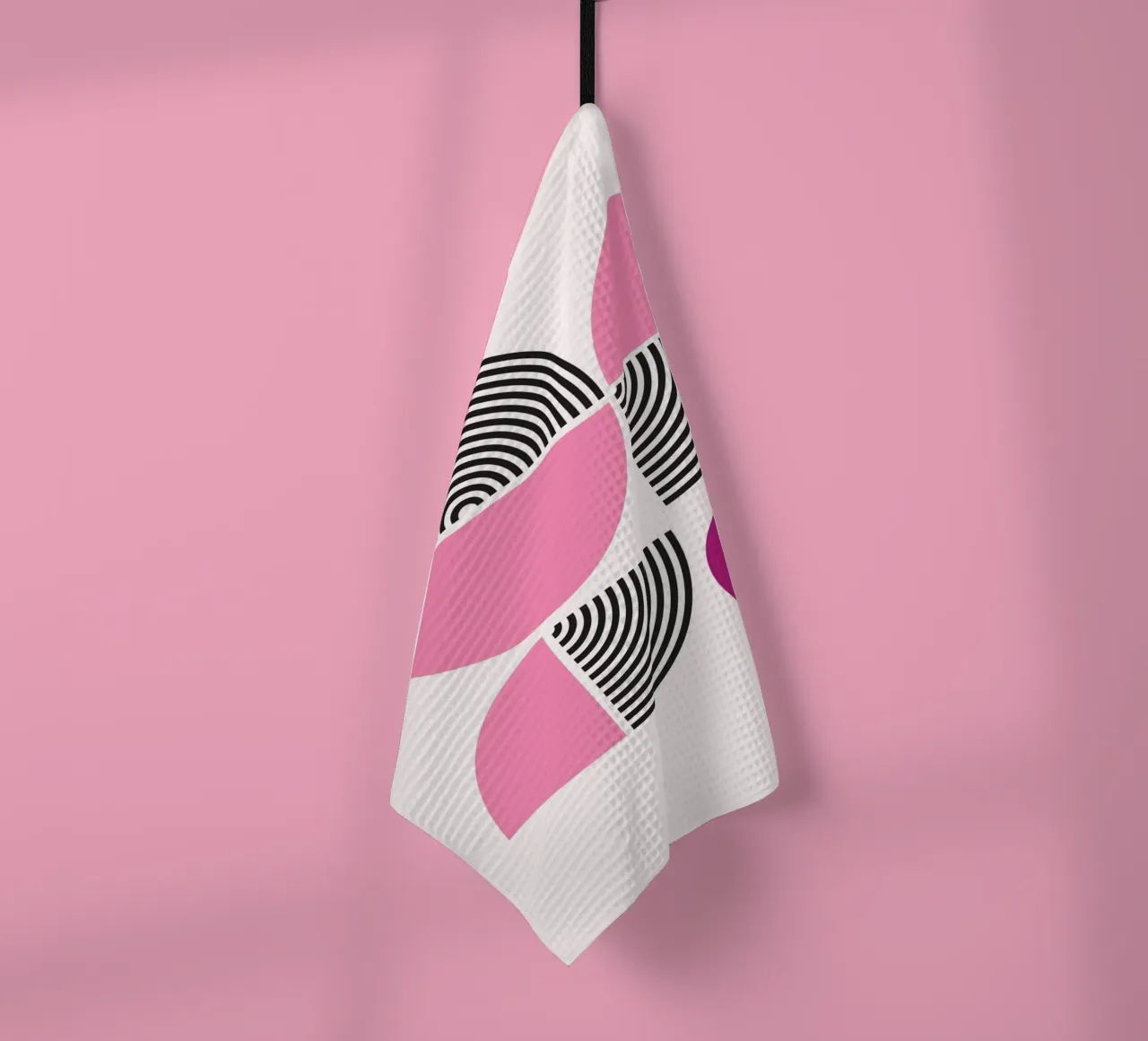 Roze & Zwart Geometrische Harmonie - Moderne Abstracte Kunstdruk theedoek van NorwesClub