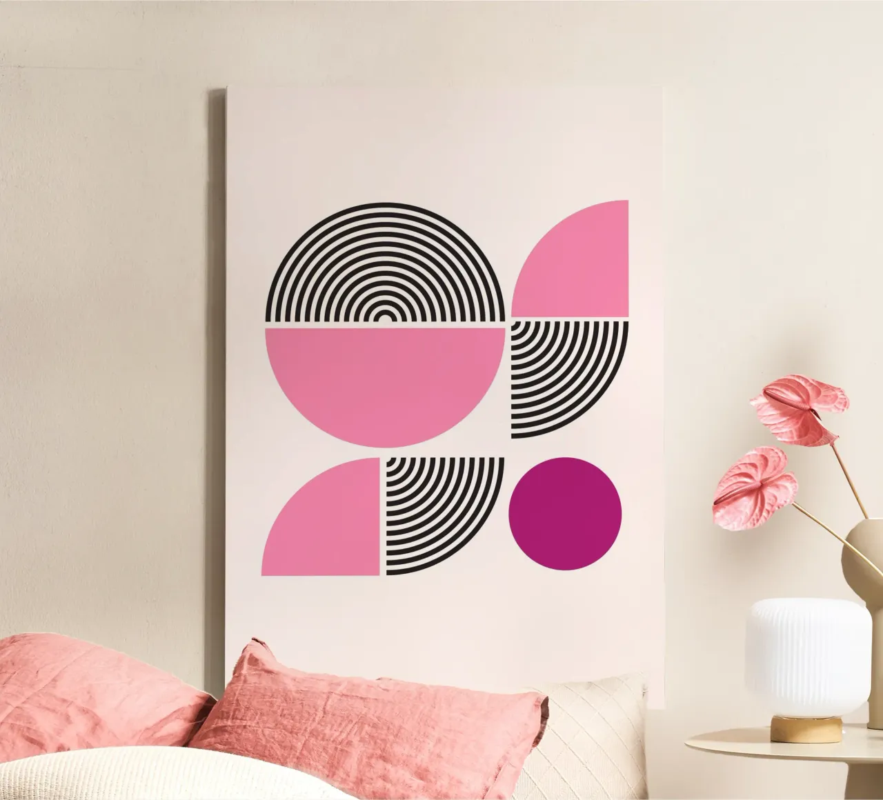 Harmonie géométrique rose et noire - Impression d'art abstrait moderne toile de NorwesClub