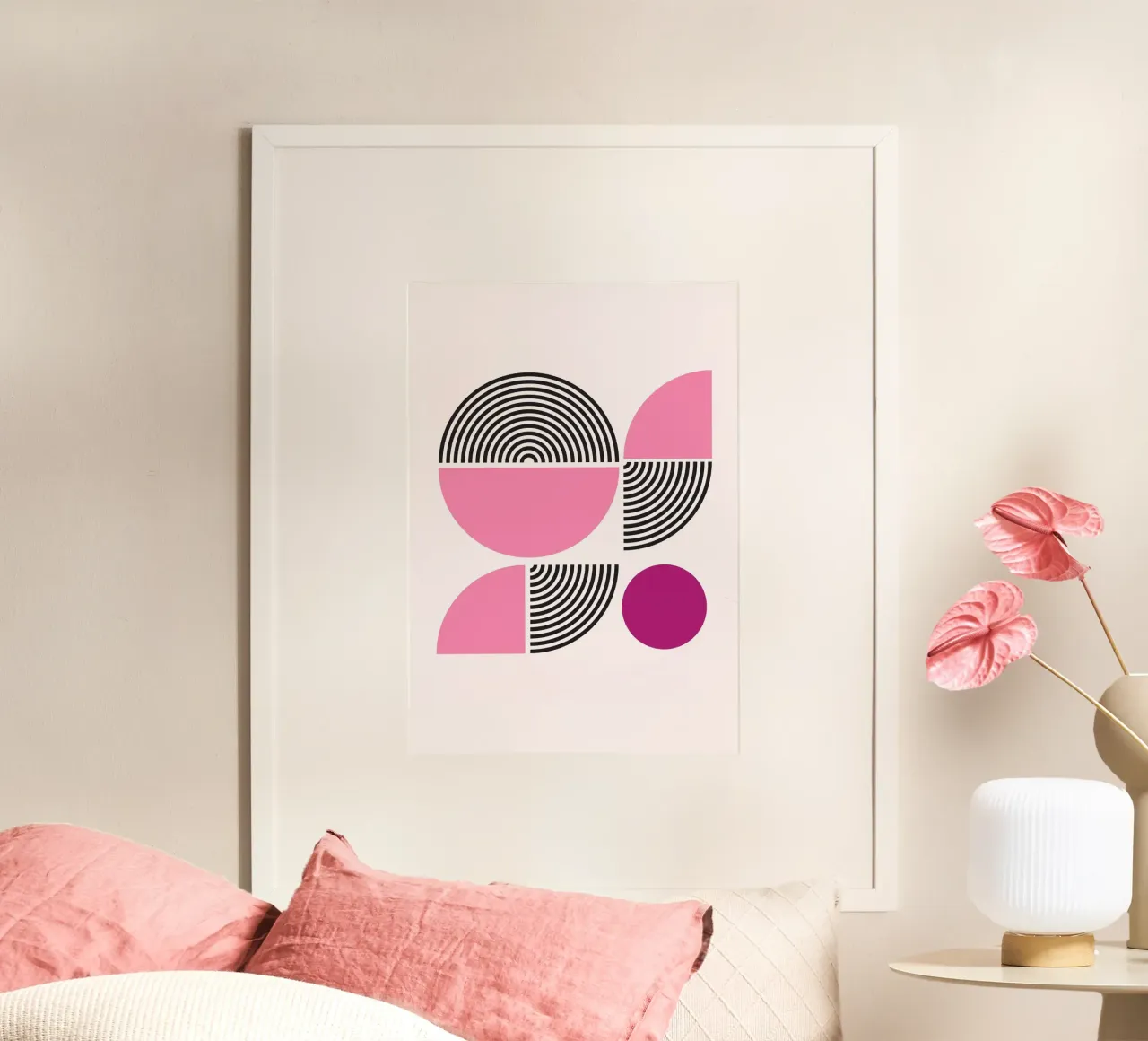 Pink & Black Geometric Harmony - Modern Abstract Art Print hahnemühle by NorwesClub