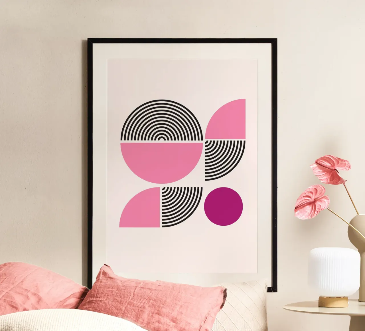 Pink & Black Geometric Harmony - Modern Abstract Art Print hahnemühle by NorwesClub
