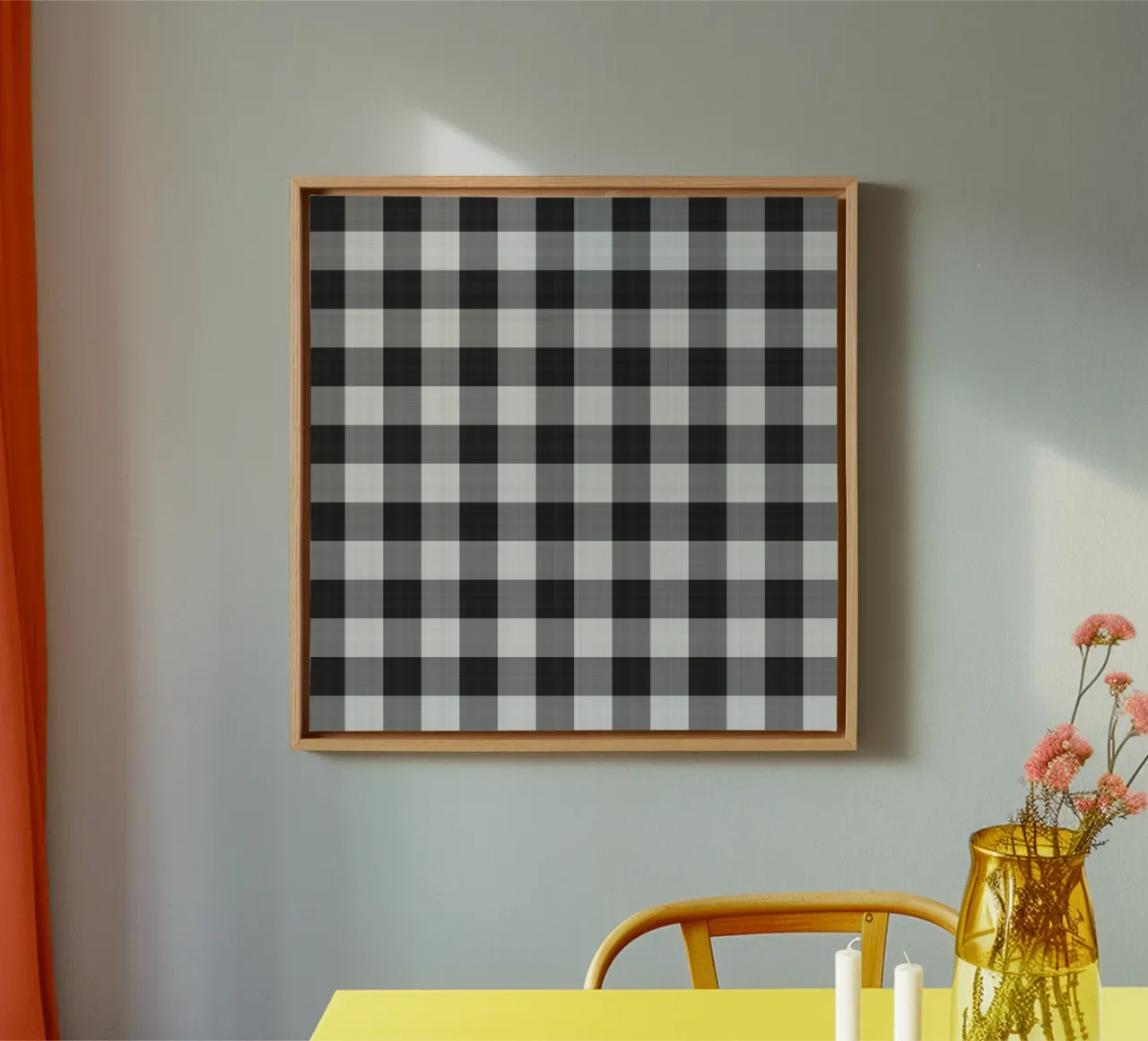 Gingham in zwart groot canvas met Baklijst van Happy Littles