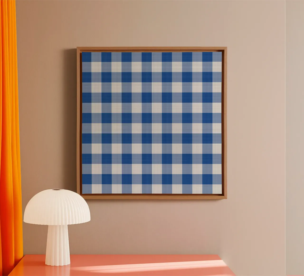 Gingham in blauw groot canvas met Baklijst van Happy Littles