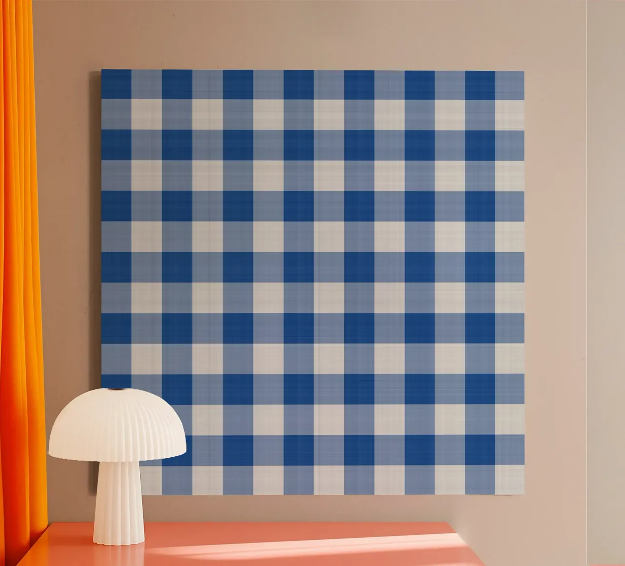 Gingham in blauw groot canvas met Baklijst van Happy Littles