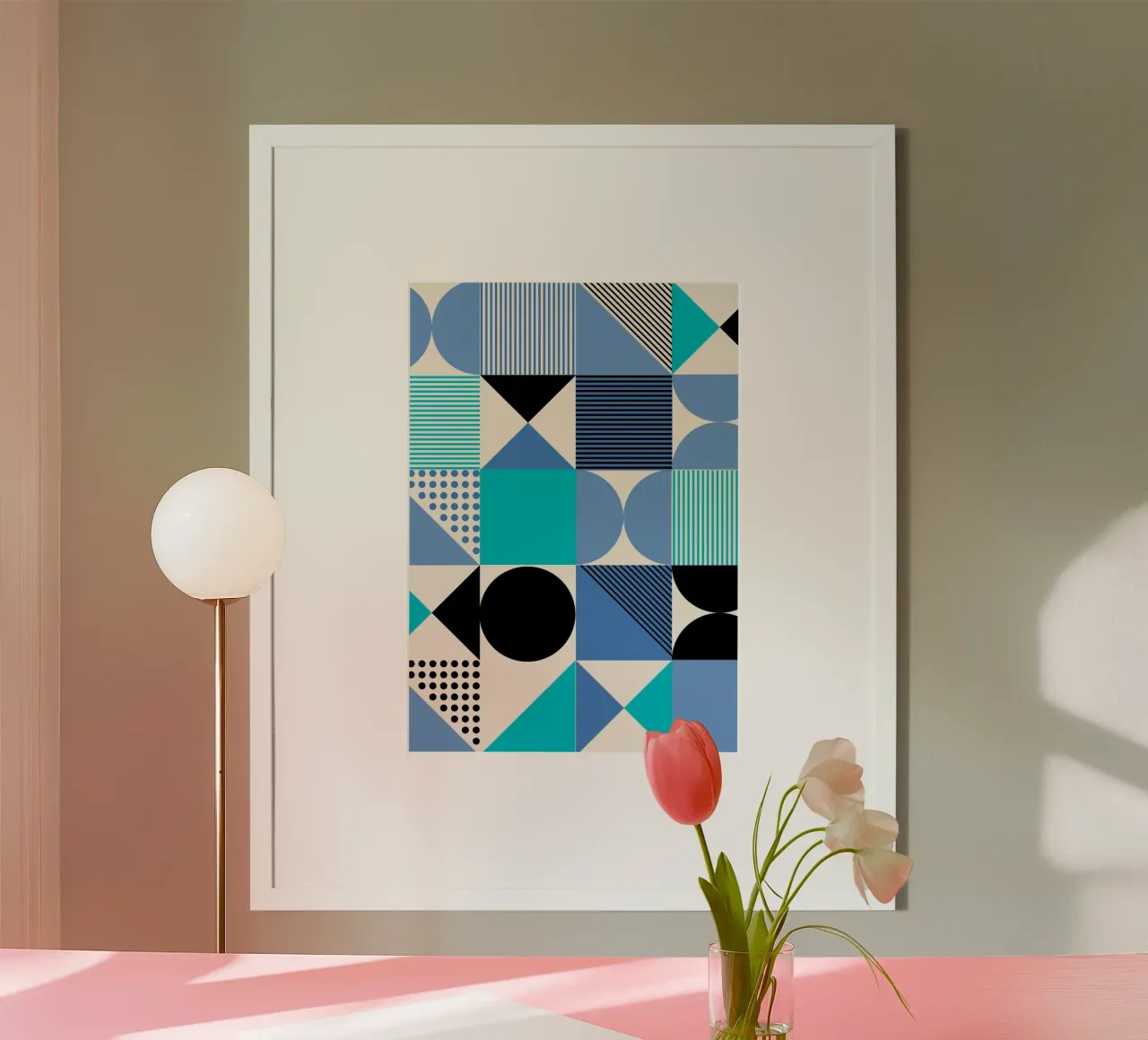 Bauhaus Blue Grid - Geometric Abstract Modern Art Print Hahnemühle von NorwesClub