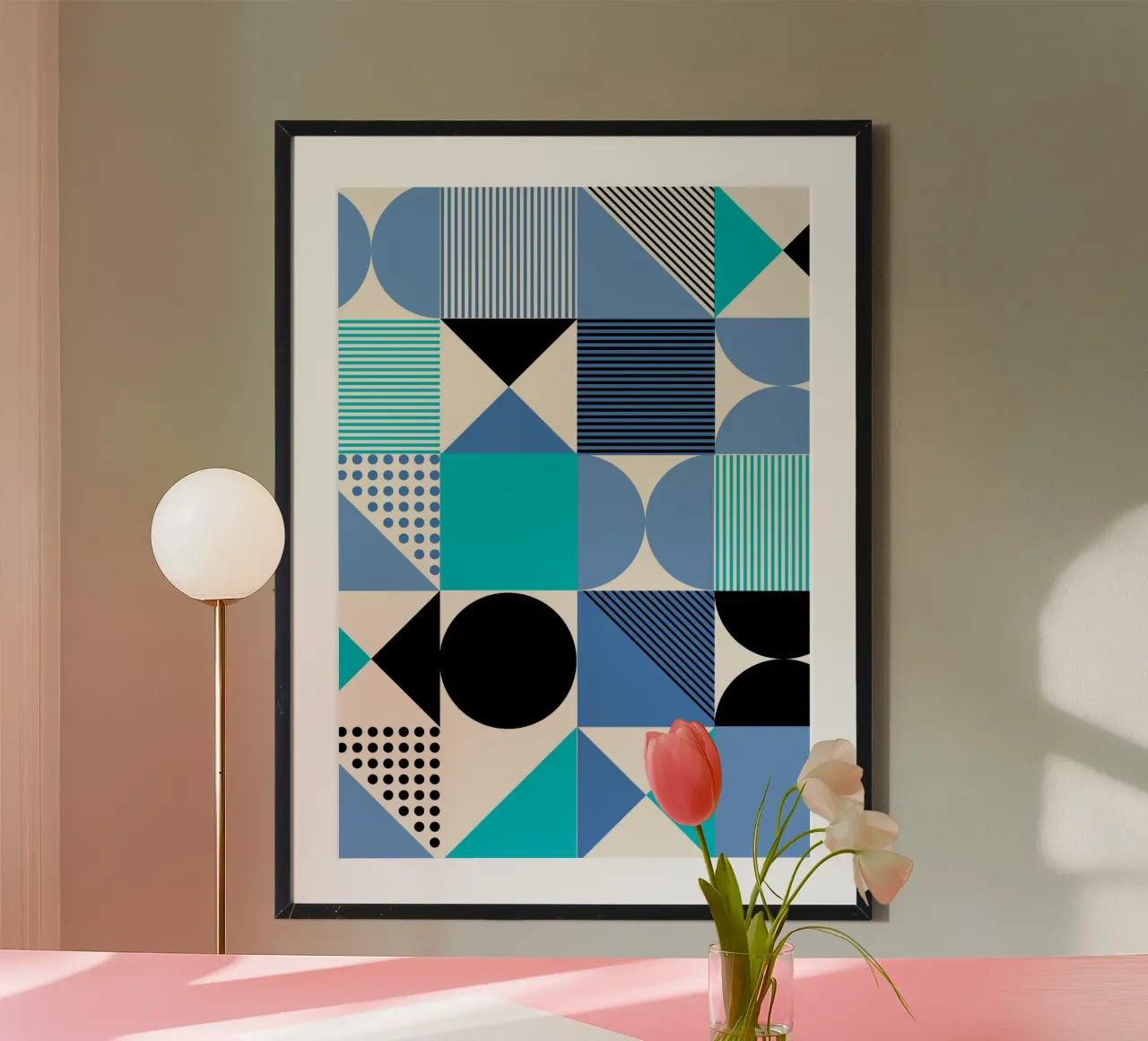Bauhaus Blue Grid - Geometric Abstract Modern Art Print Hahnemühle von NorwesClub