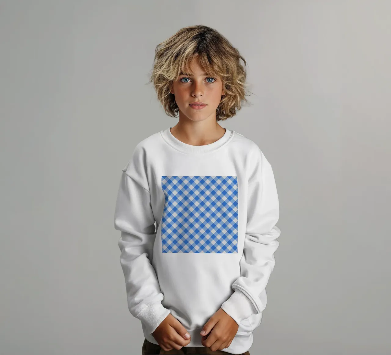 Gingham in blu felpa bambino da Happy Littles