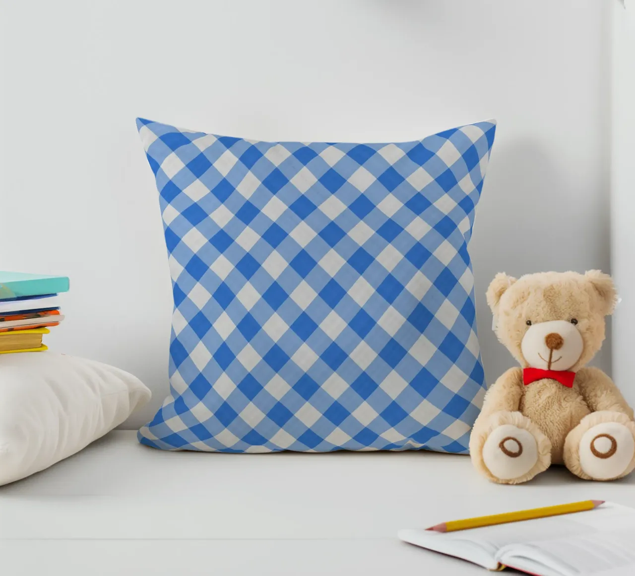 Gingham in blu cuscino da Happy Littles