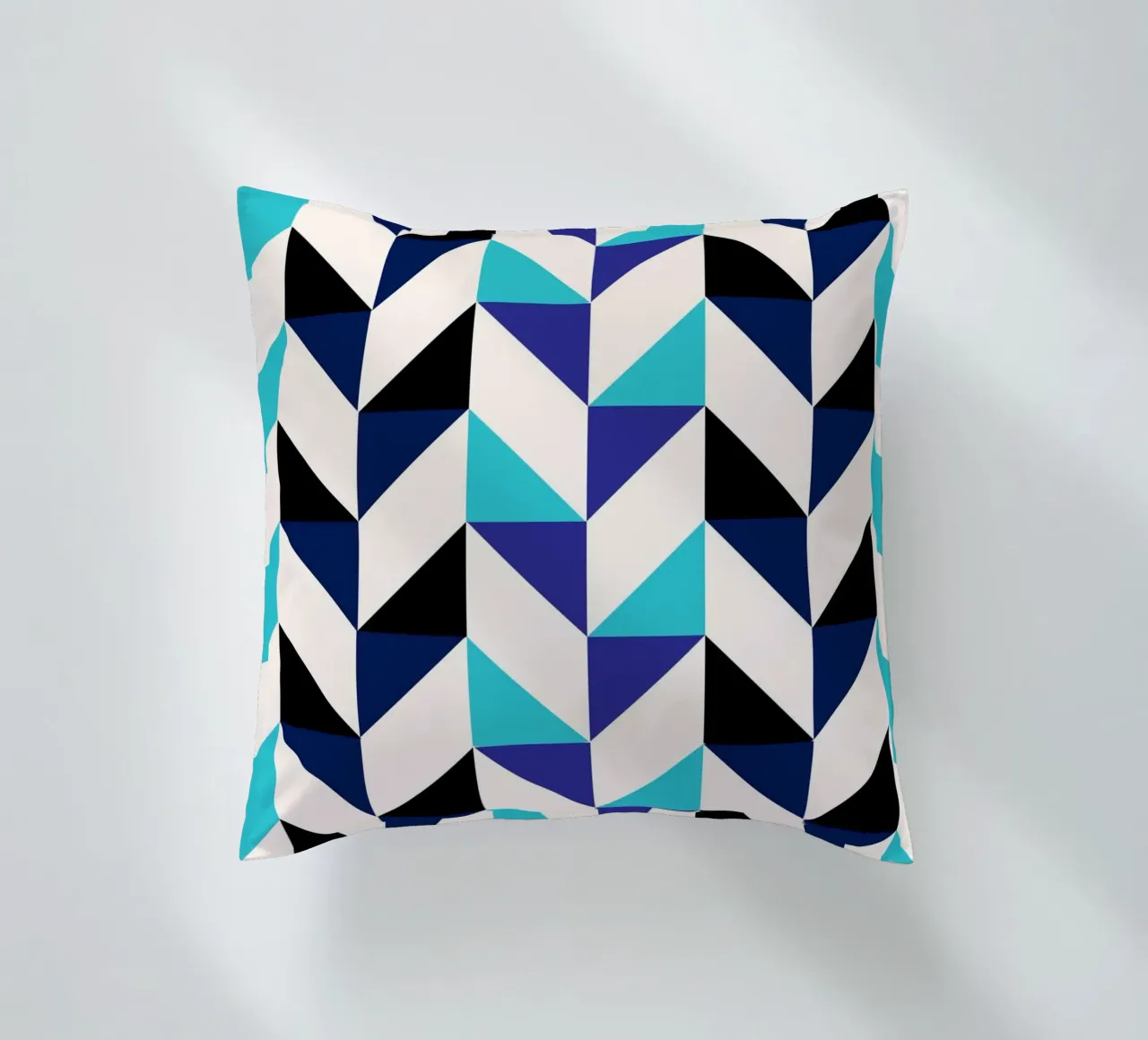 Geometric Chevron Pattern - Modern Blue & Black Abstract Art decorative cushion by NorwesClub