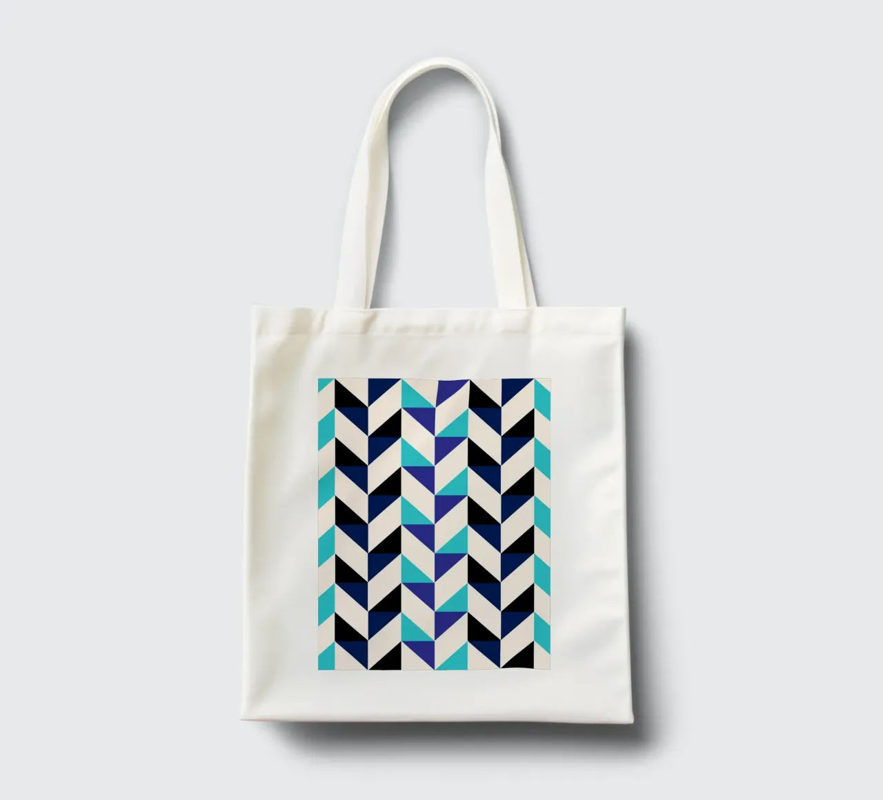 Geometrisches Chevron-Muster - Moderne blaue & schwarze abstrakte Kunst Jutebeutel von NorwesClub