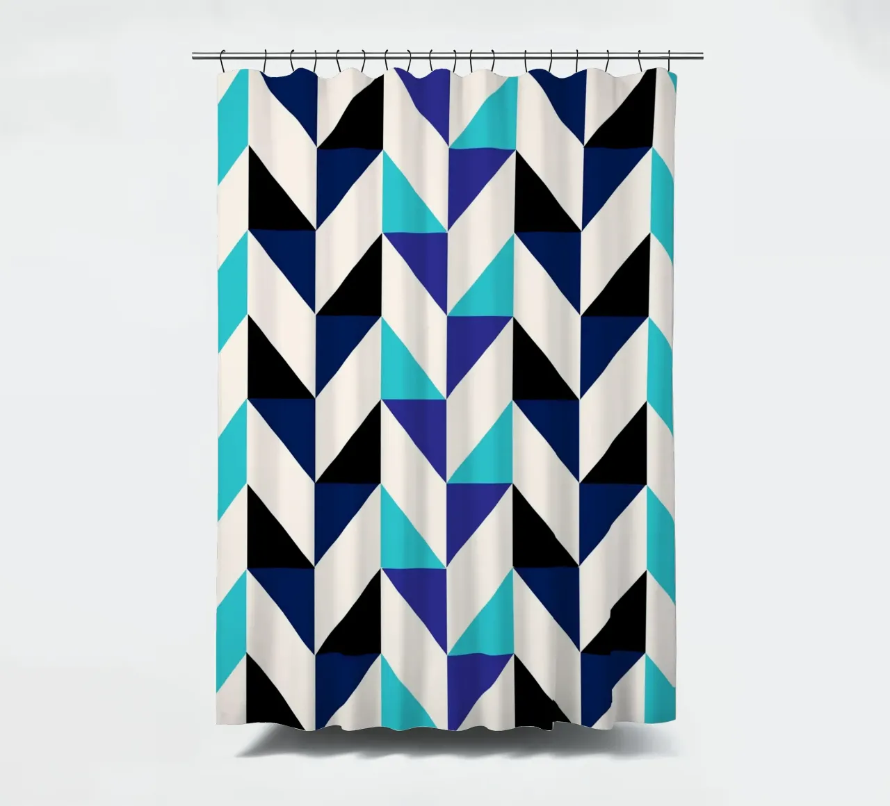 Geometrisches Chevron-Muster - Moderne blaue & schwarze abstrakte Kunst Duschvorhang von NorwesClub