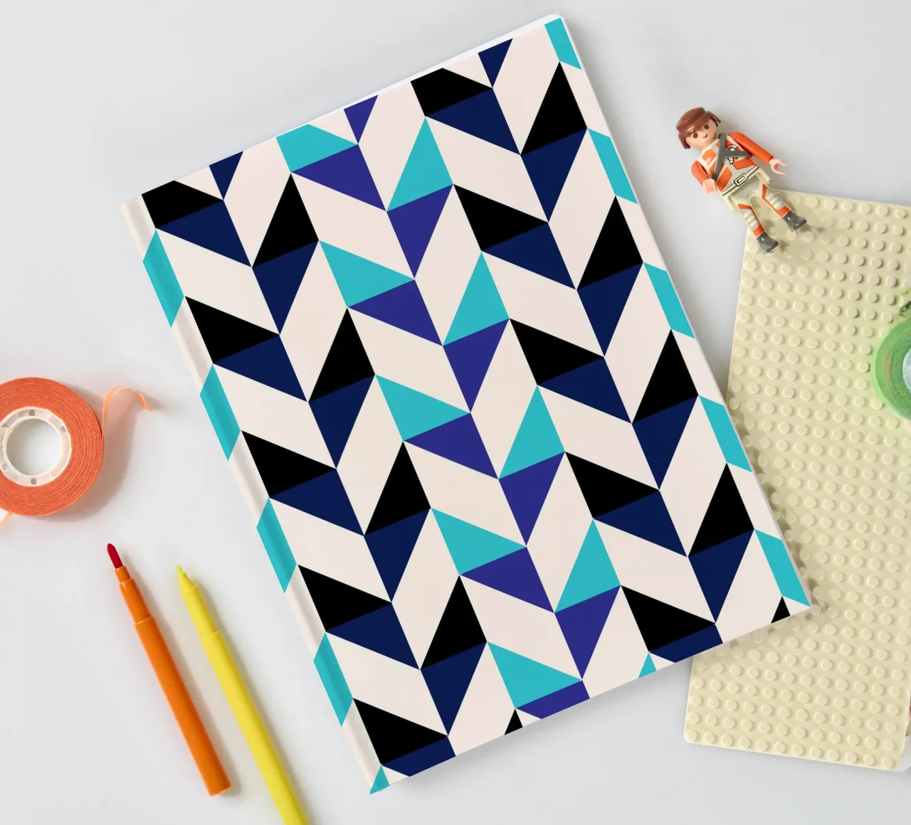 Geometric Chevron Pattern - Modern Blue & Black Abstract Art notebook by NorwesClub