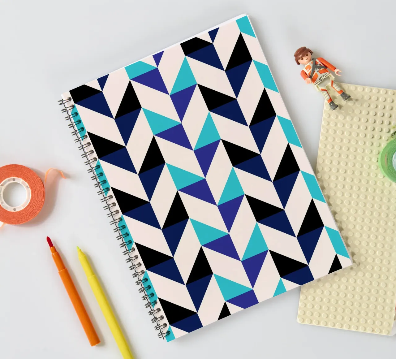 Geometric Chevron Pattern - Modern Blue & Black Abstract Art spiral notebook by NorwesClub