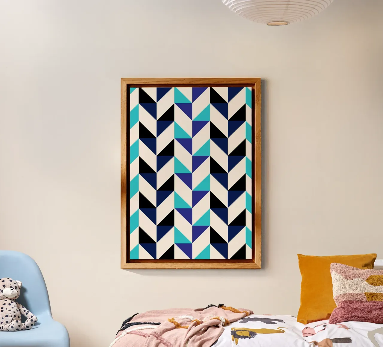 Geometrisches Chevron-Muster - Moderne blaue & schwarze abstrakte Kunst Alu-Dibond von NorwesClub