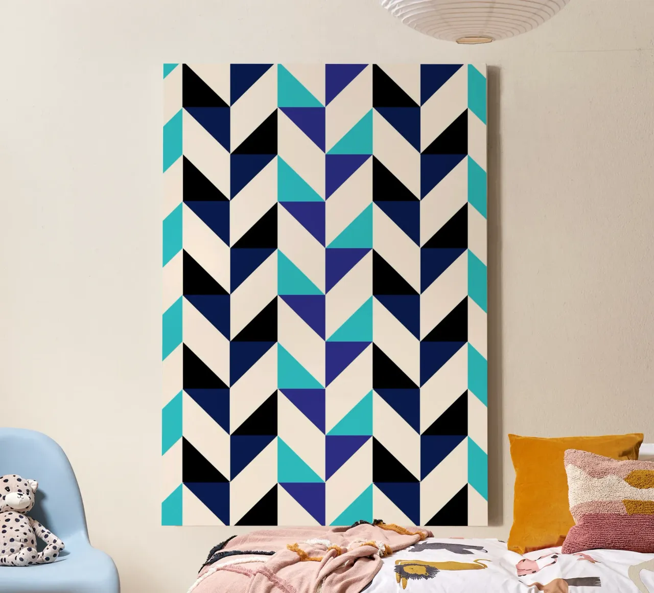 Geometric Chevron Pattern - Modern Blue & Black Abstract Art canvas by NorwesClub