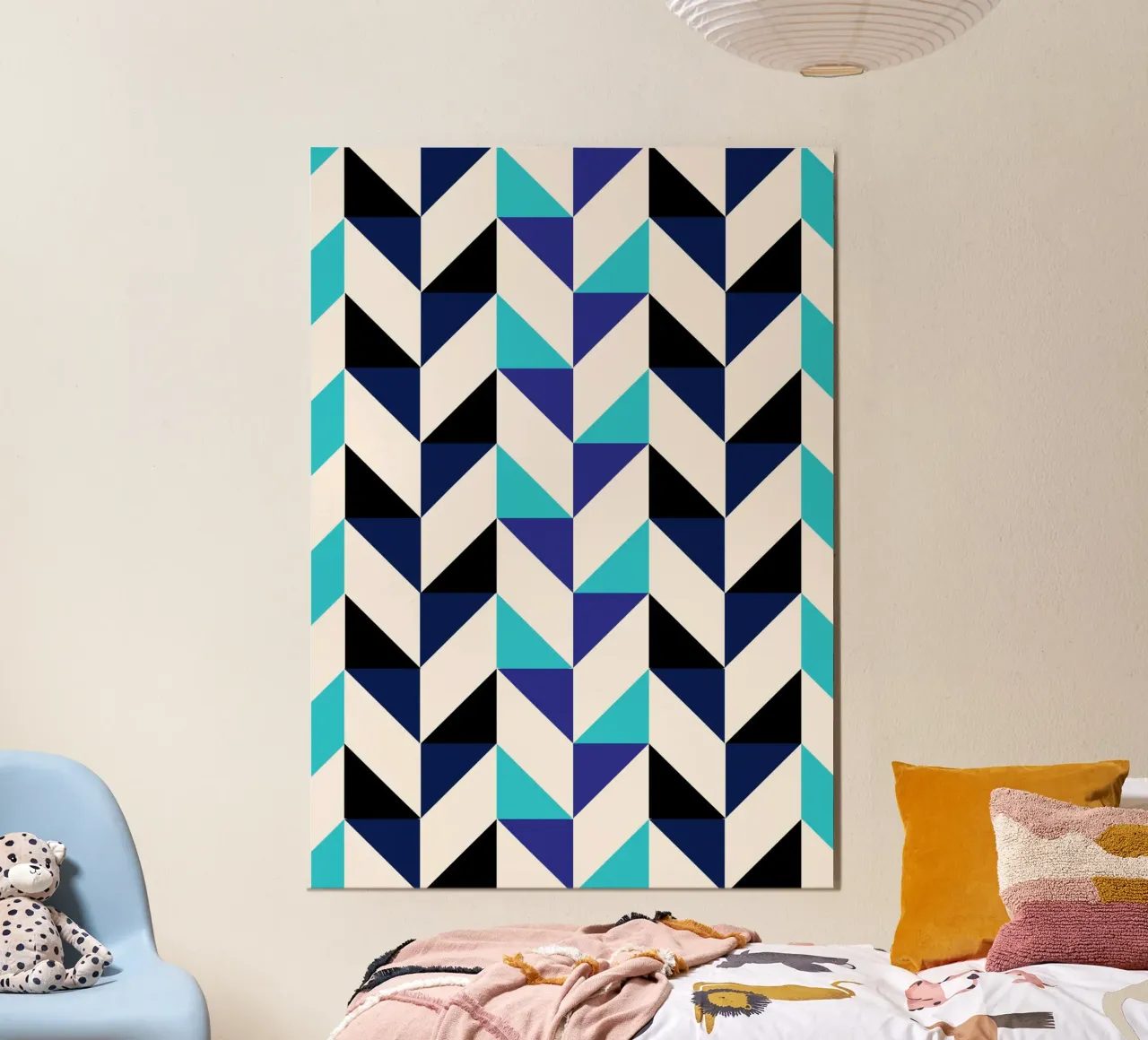 Geometric Chevron Pattern - Modern Blue & Black Abstract Art hahnemühle by NorwesClub