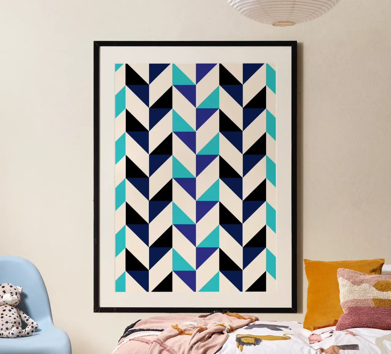 Geometric Chevron Pattern - Modern Blue & Black Abstract Art hahnemühle by NorwesClub