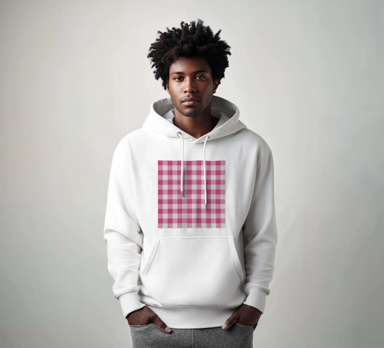 Gingham in rosa intenso grande felpa con cappuccio da Happy Littles