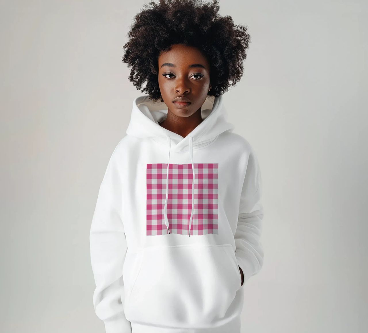 Gingham in rosa intenso grande felpa con cappuccio da Happy Littles