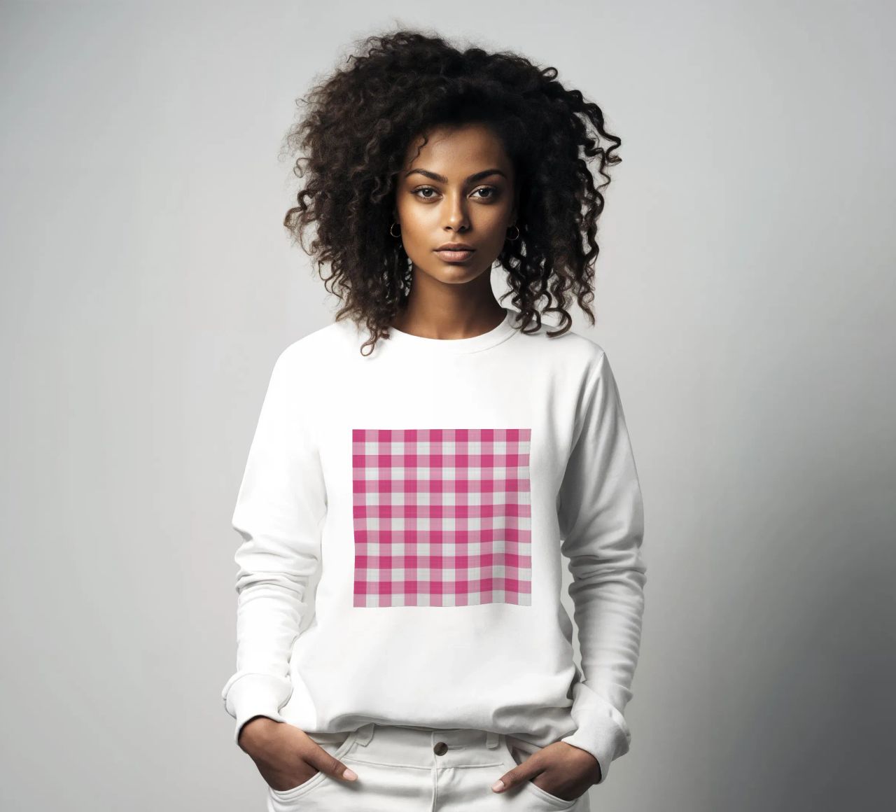 Gingham in rosa intenso grande felpa da Happy Littles