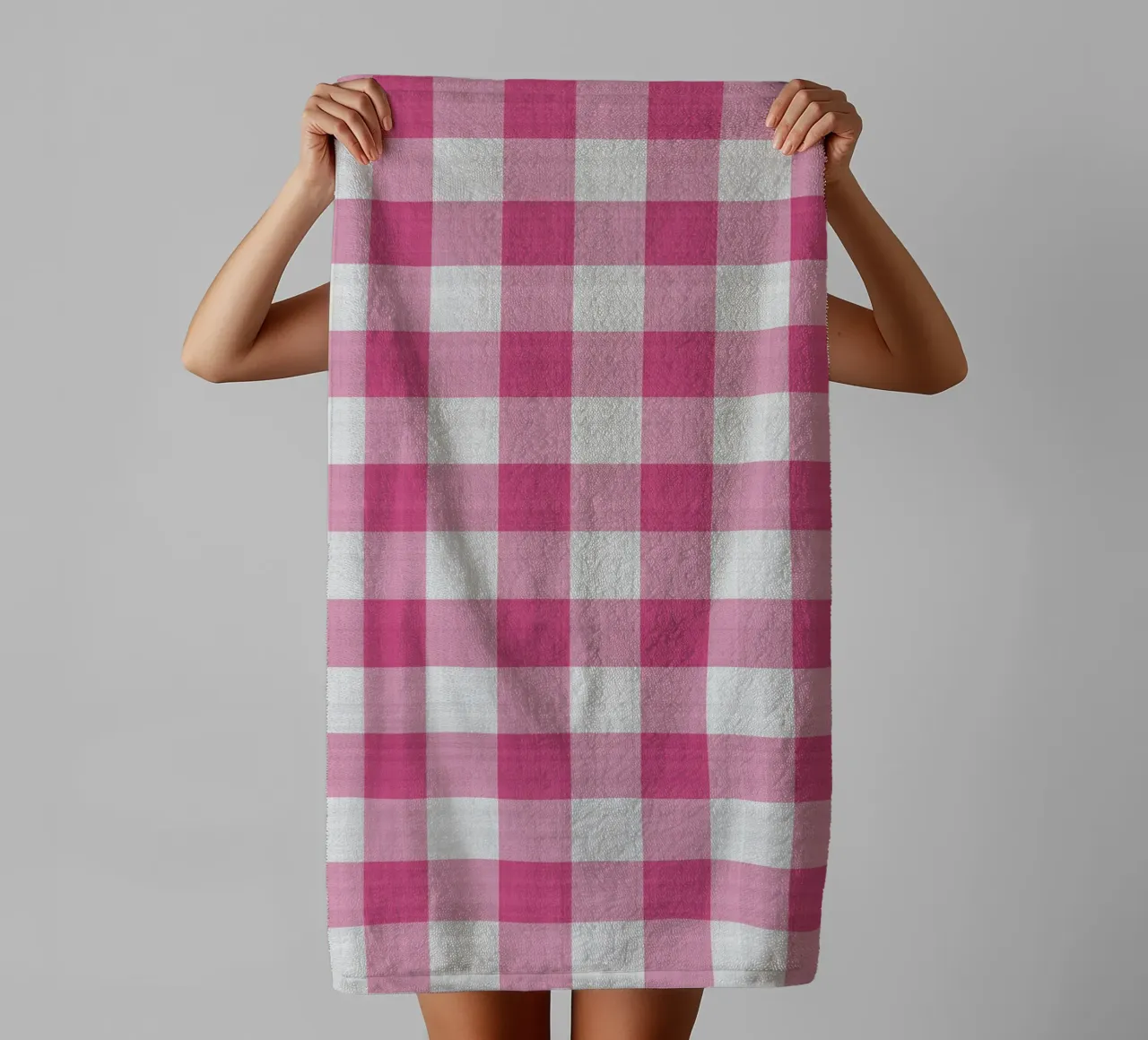 Gingham in rosa intenso grande asciugamano da bagno da Happy Littles