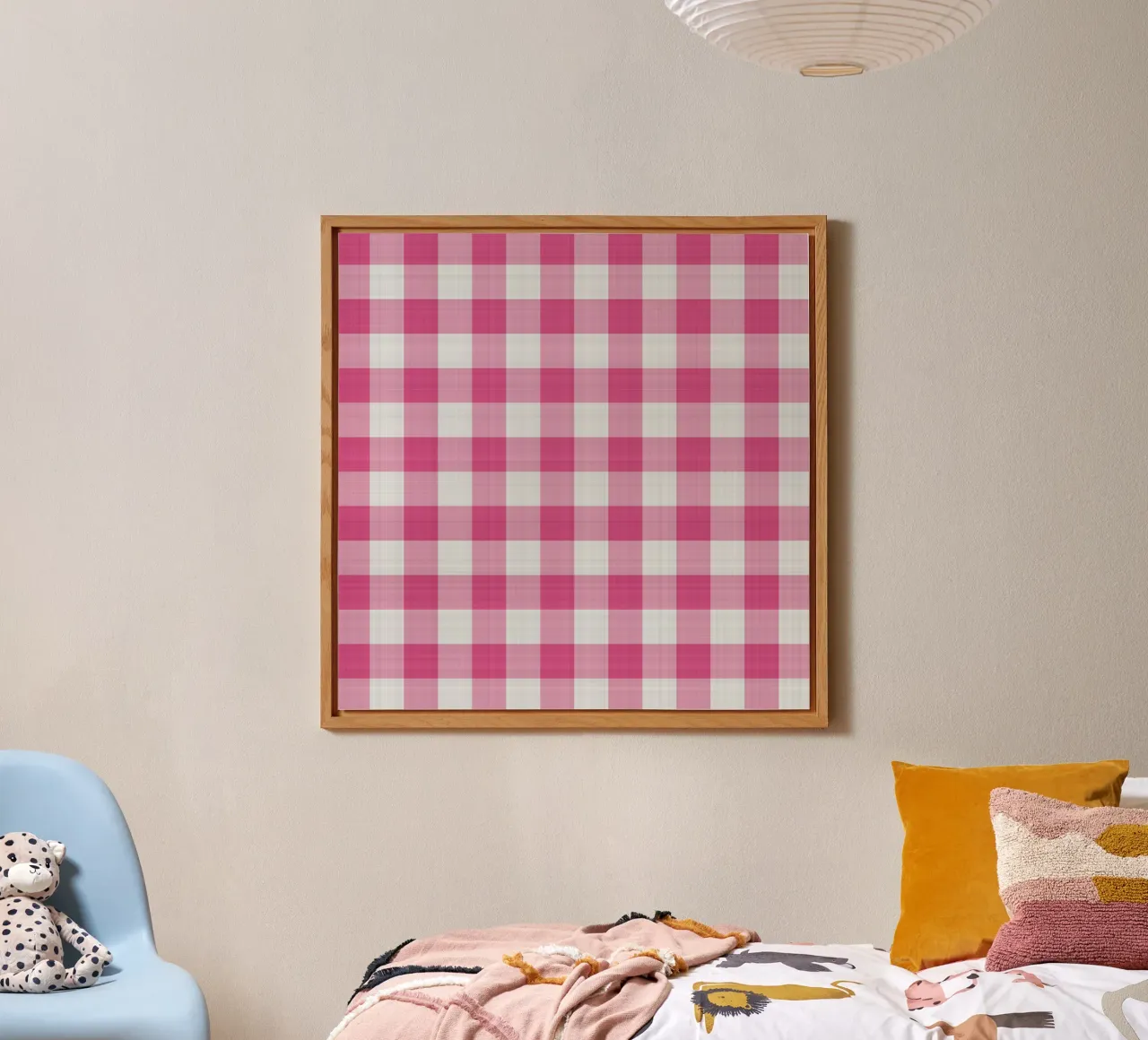Gingham in rosa intenso grande alluminio dibond da Happy Littles