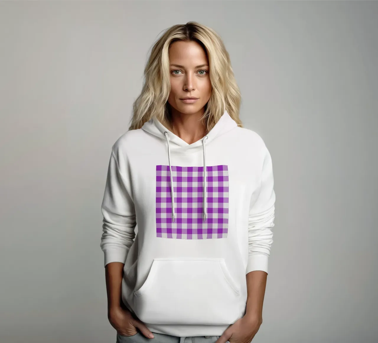 Gingham in viola chiaro grande felpa con cappuccio da Happy Littles