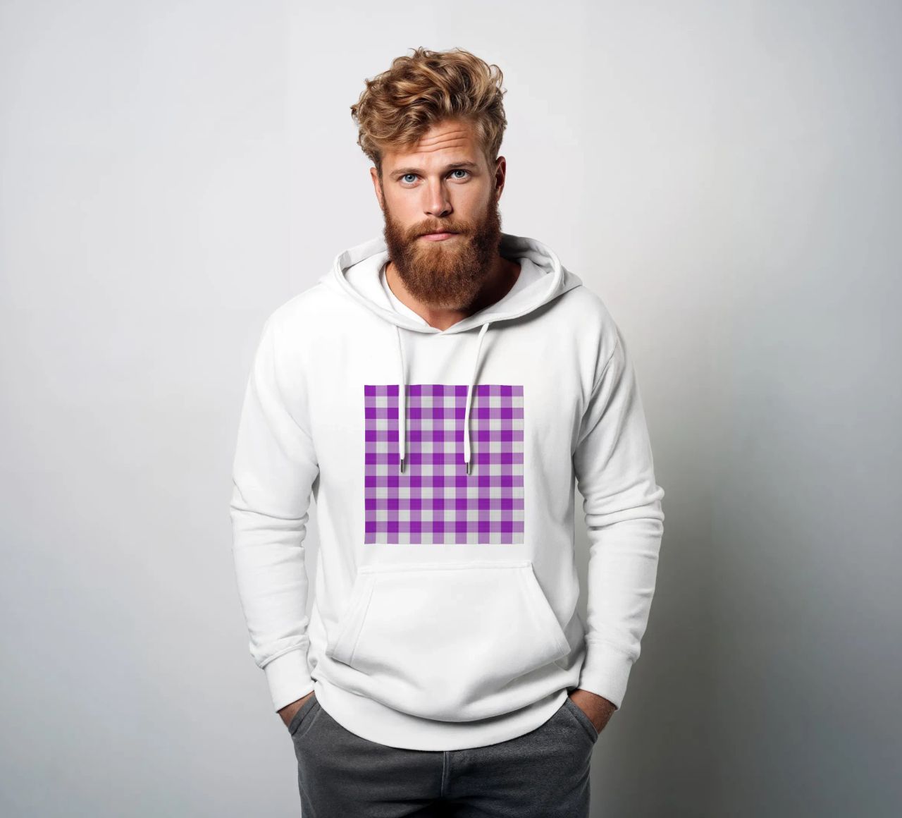Gingham in viola chiaro grande felpa con cappuccio da Happy Littles
