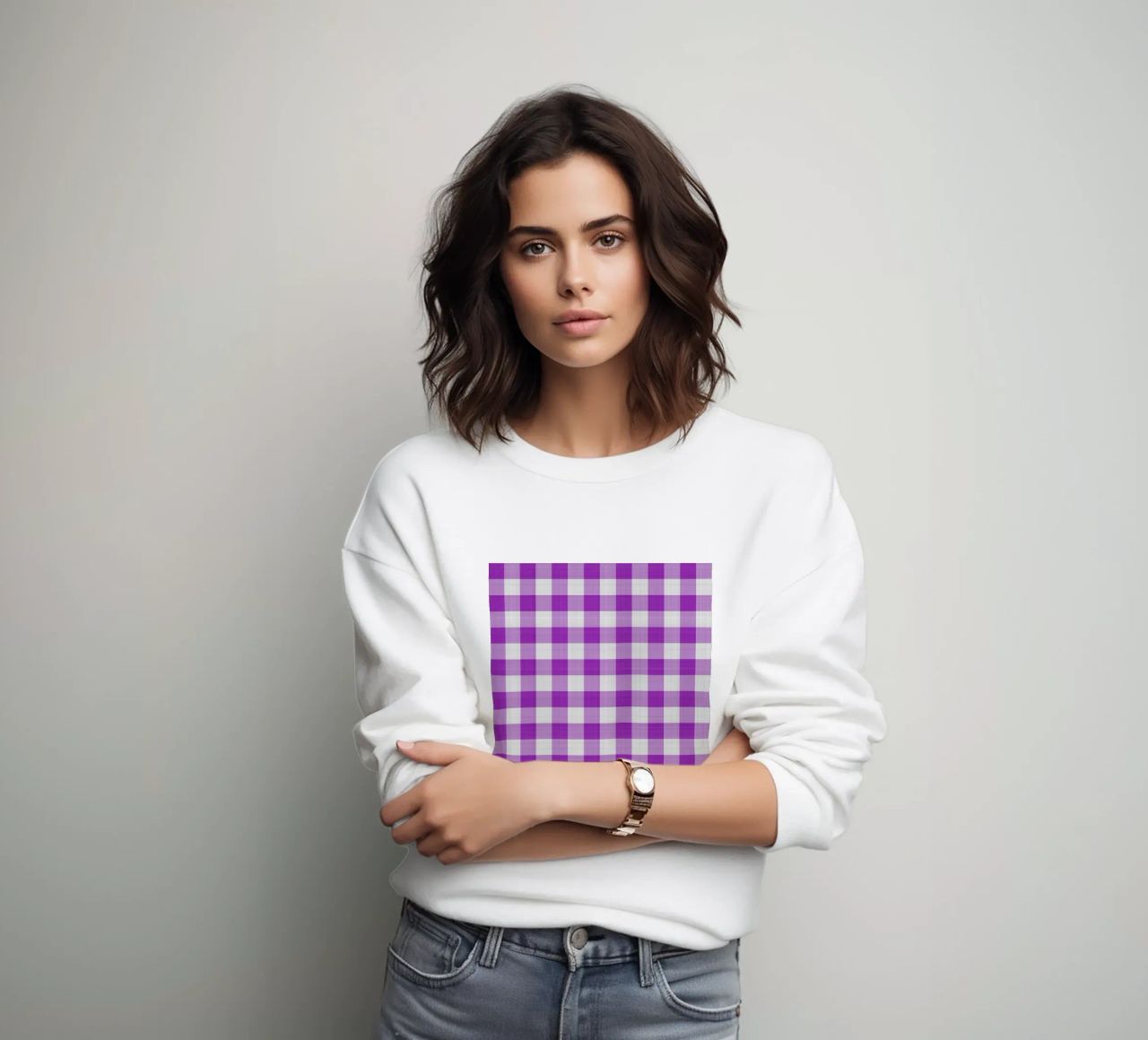Gingham in viola chiaro grande felpa da Happy Littles
