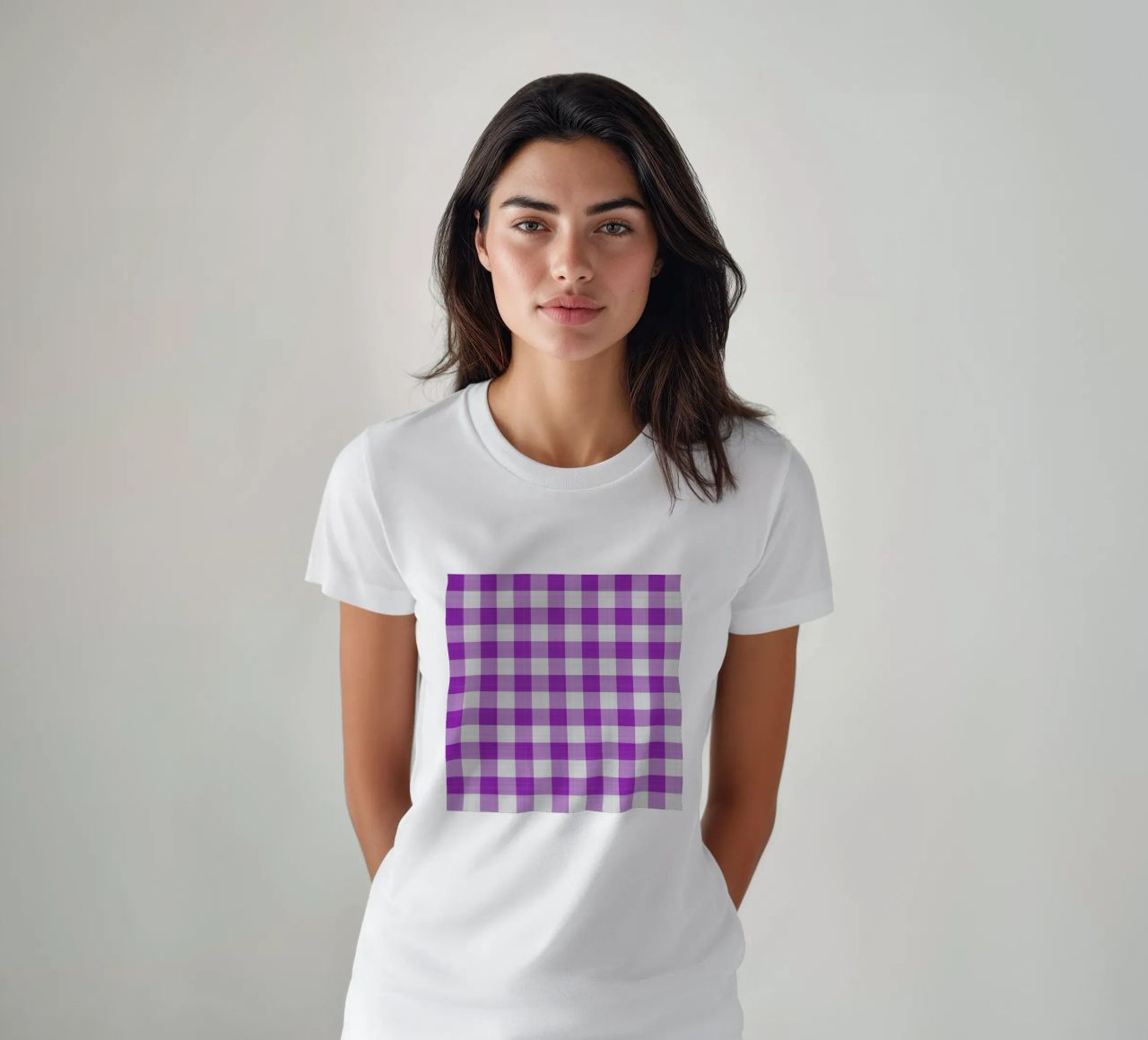 Gingham in viola chiaro grande t-shirt da Happy Littles