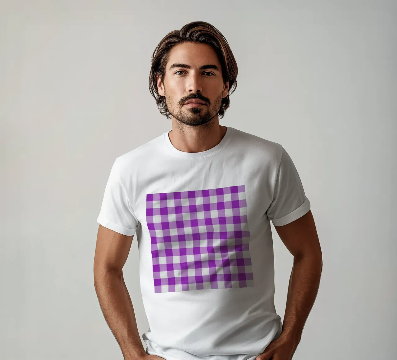Gingham in viola chiaro grande t-shirt da Happy Littles
