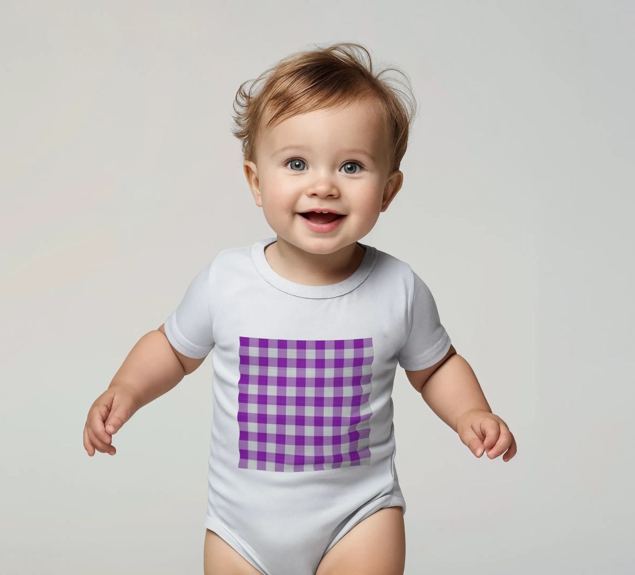 Gingham in viola chiaro grande body neonato maniche corte da Happy Littles