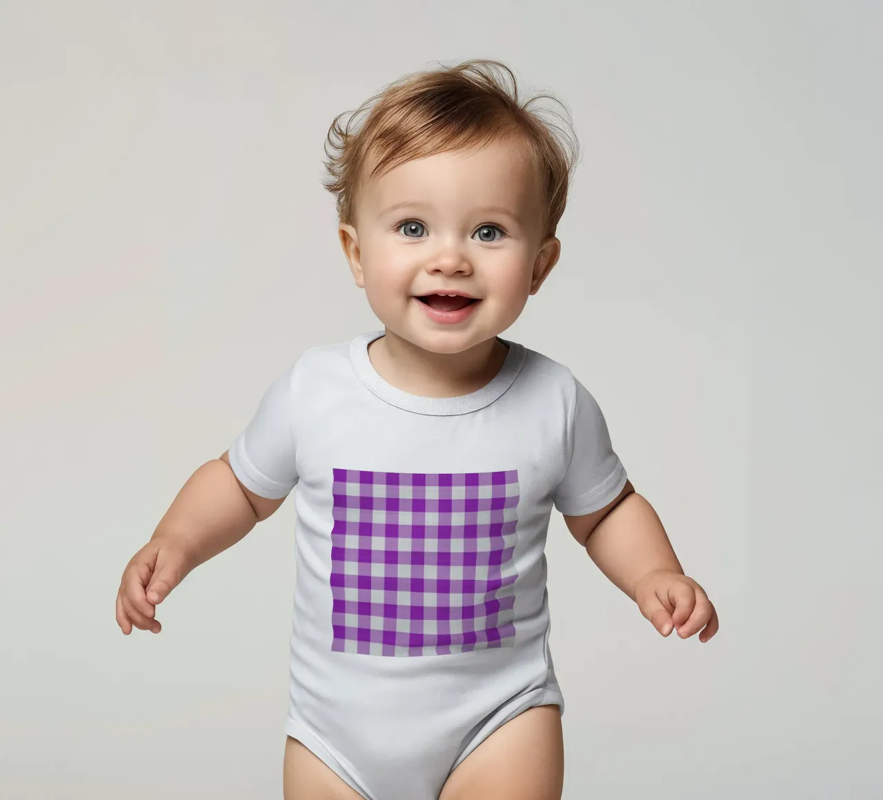 Gingham in Hellviolett Groß Kurzarm Babybody von Happy Littles
